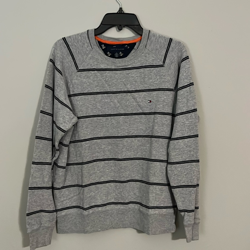 Y2K Tommy Hilfiger gray striped sweater size Medium
